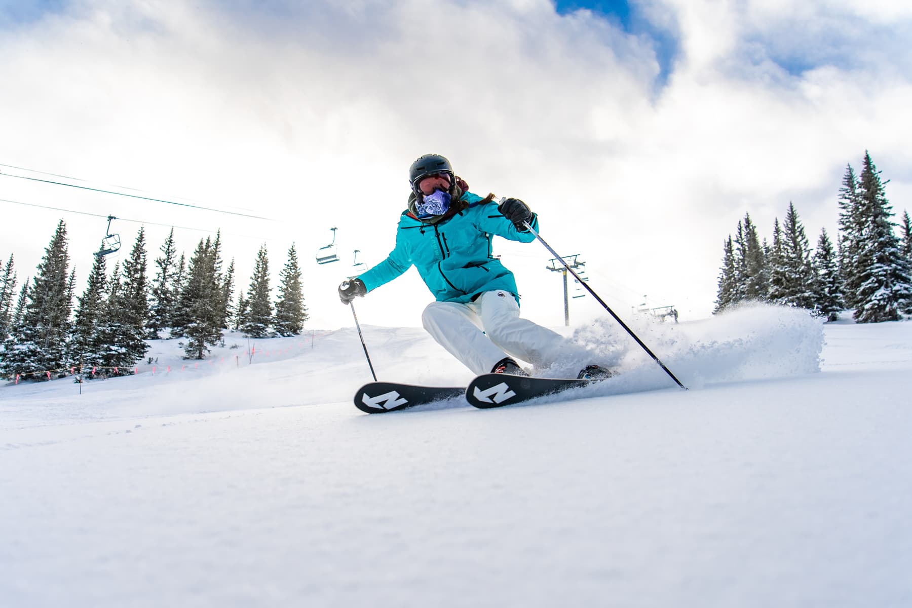 A person skiing at Copper Mountain — just 7 minutes from Frisco, Colorado