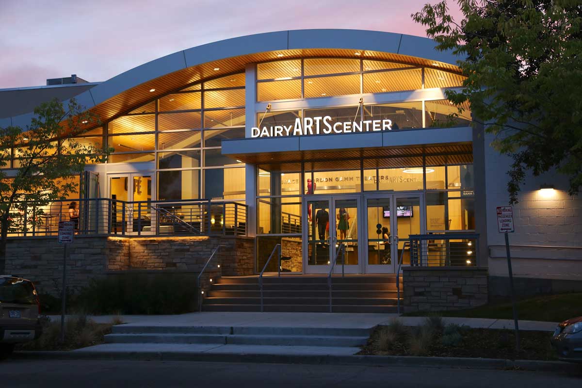 Entrance to the Dairy Arts Center at dusk
