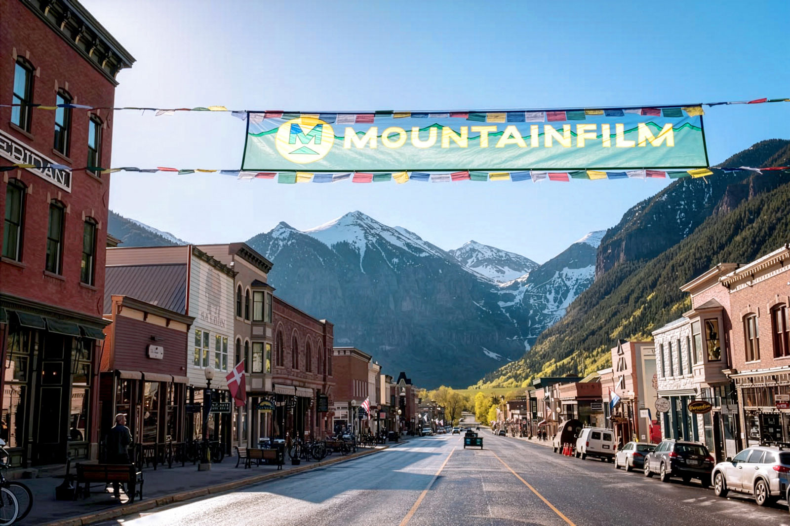 Telluride Mountainfilm banner over Telluride's main street