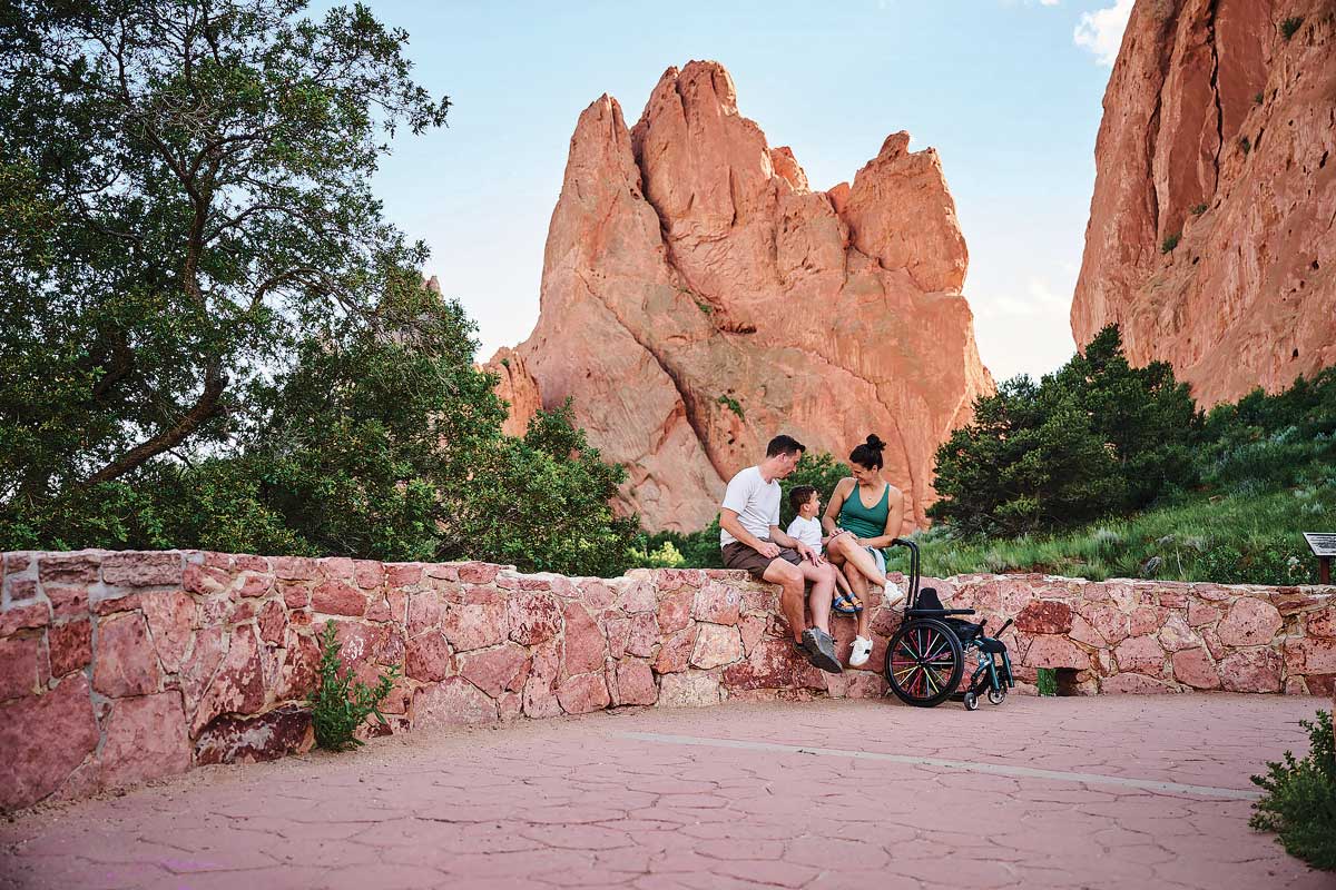A family rests at Garden of the Gods