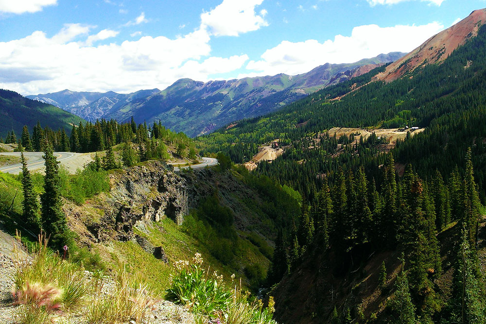 Scenic views of mountains and trees from the Million Dollar Highway