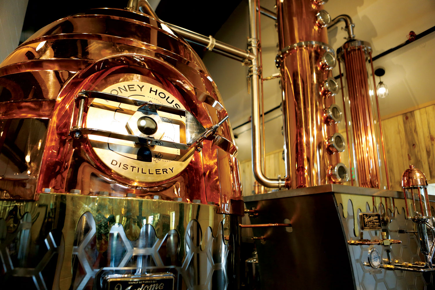A honey comb-like piece of equipment sits at the Honey House Distillery in Durango, Colorado.